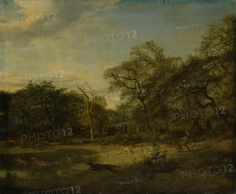 Deer Hunt in a Swampy Forest Landscape, 1665. Creator: Adriaen van de Velde.