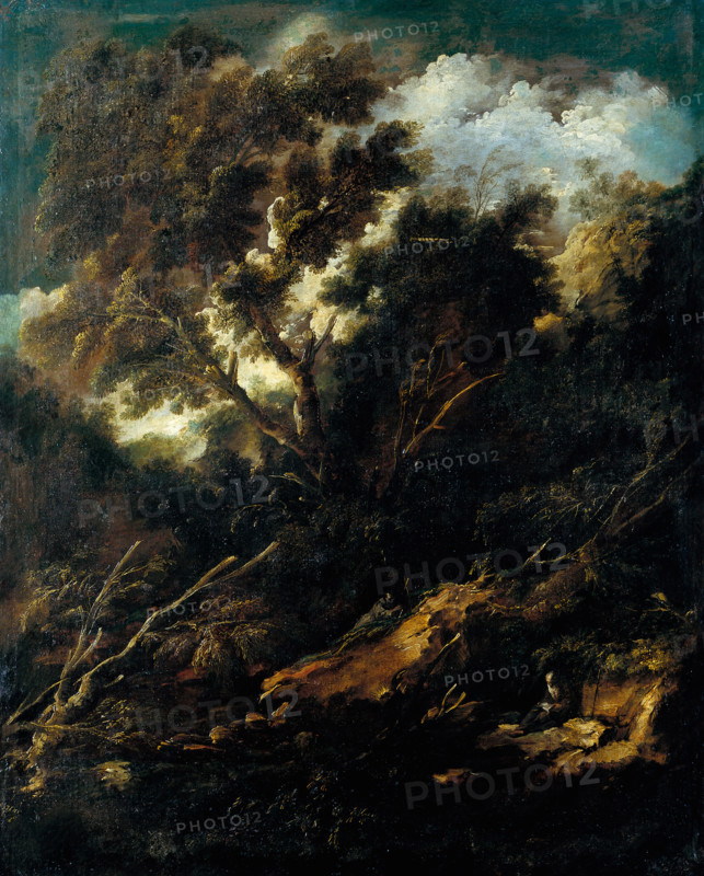 Landscape with a Reading and a Praying Franciscan, 1695-1697. Creator: Antonio Francesco Peruzzini.