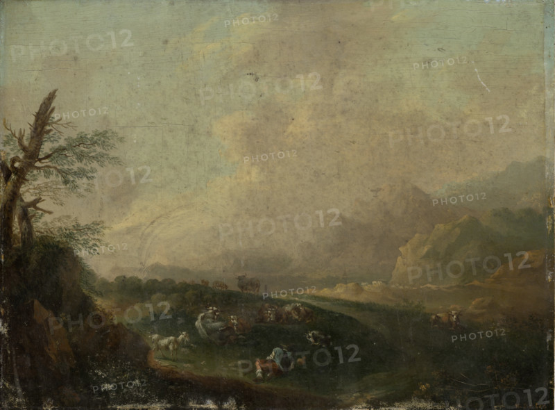 Landscape with Resting Shepherd, 18th century. Creator: Johann Wilhelm Becker.