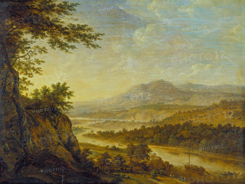 River Landscape with Rise of Cliffs, 1650. Creator: Herman Saftleven the Younger.