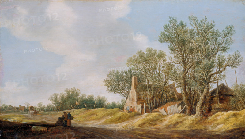 Village Street with People Resting at a Brigde, 1628. Creator: Jan van Goyen.