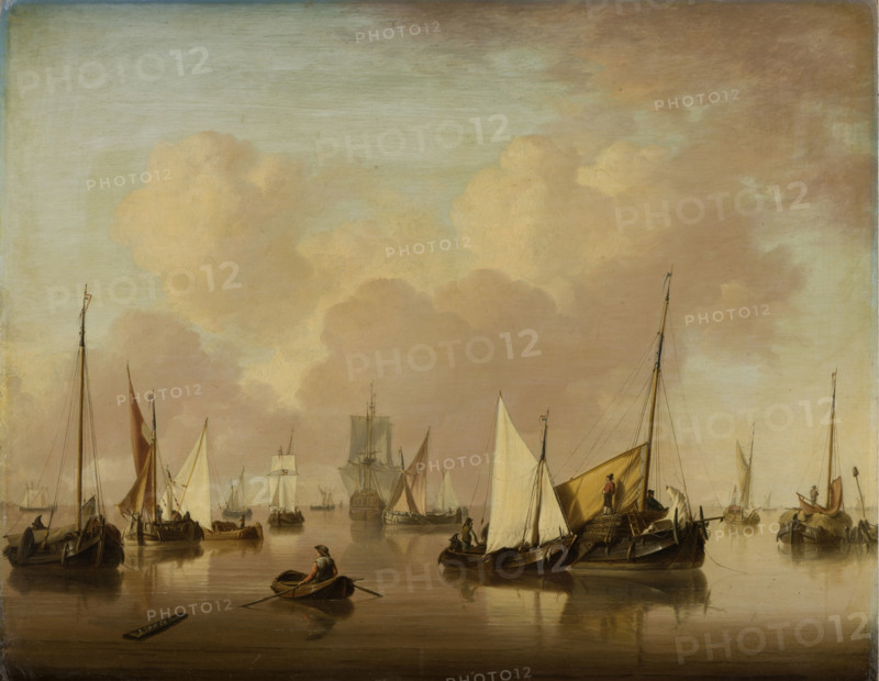 Boats and Sailboats on a Quiet Sea, c1780. Creator: Jan van Os.