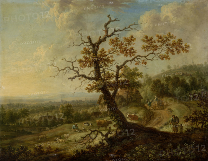 Landscape with Grazing Farm Animals, 18th century. Creator: Christian Georg Schutz.
