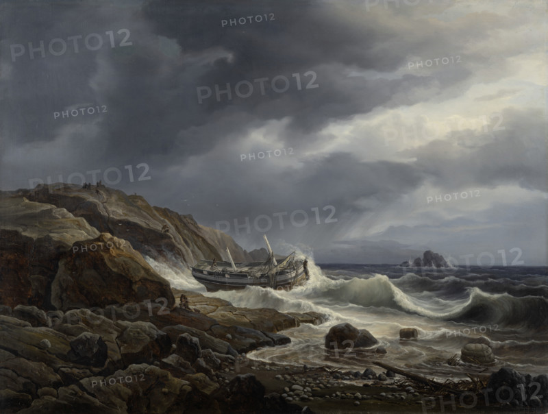 Costal Landscape with stranded Ship, 1832. Creator: Christian Morgenstern.