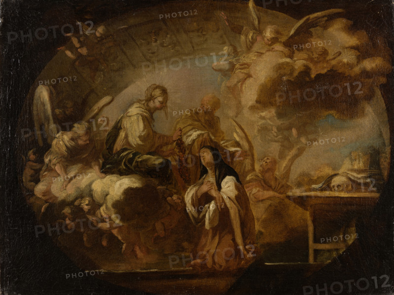 Ceiling design: The Virgin Mary Handing a Rosary to a Nun, 1701-1800. Creator: Italian Master.