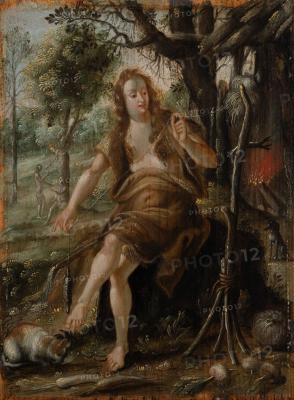 Eve Spinning, 1600-1625. Creator: Monogrammist SI.