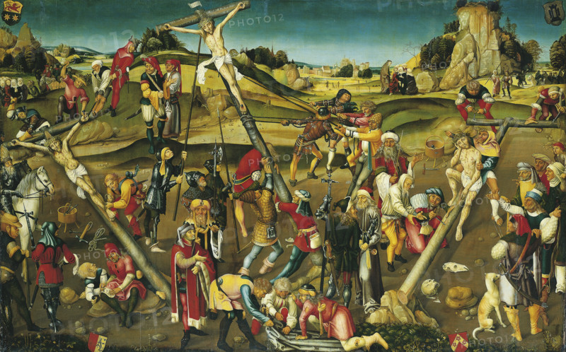 The Preparation of the Cross: Christ Resting, Christ Being Nailed to the Cross, and..., c1510-1520. Creator: Strasbourg Master c1510/20.