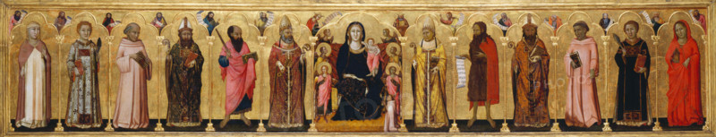 Madonna and Child Enthroned with Angels,Twelve Saints, Prophets, and the Donor, 1330. Creator: Meo da Siena.