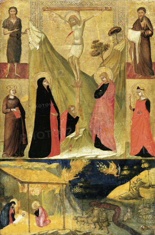 The Crucifixion, the Nativity and Saints, c1330-1335. Creator: Ambrogio Lorenzetti.