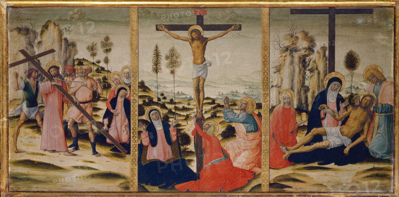 The Bearing of the Cross, The Crucifixion and The Lamentation, 1501-1524. Creator: Girolamo di Benvenuto.