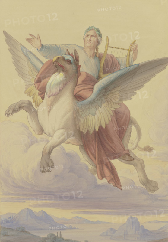 Goethe's Apotheosis, (design for a standard at Goethe's Jubilee in 1849), 1849. Creator: Eduard von Steinle.
