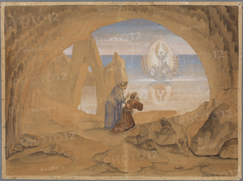 Dante sees a small boat guided by an angel, in which souls are taken to Purgatory, 1827. Creator: Johann Anton Ramboux.