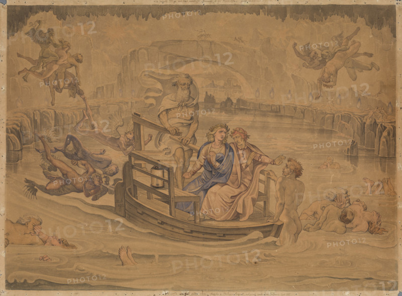 Dante, in the fifth circle of Hell, travels with Virgil over the swamp where the wrathful..., 1827. Creator: Johann Anton Ramboux.