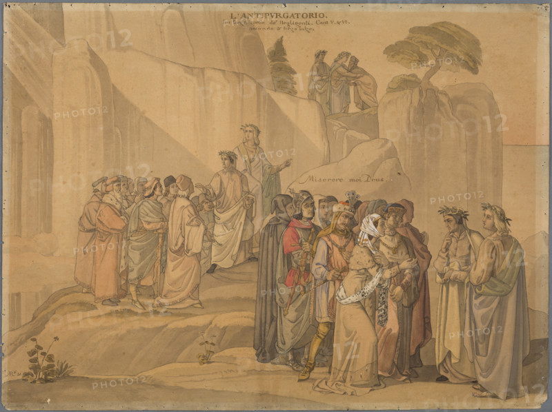 Dante encounters a group of souls singing the Miserere, who, upon a violent death, repented..., 1831 Creator: Johann Anton Ramboux.