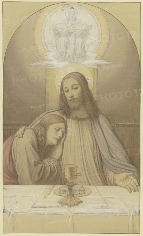 Christ with the Beloved disciple John, half-figures at the table of the Last Supper..., 1874. Creator: Eduard von Steinle.