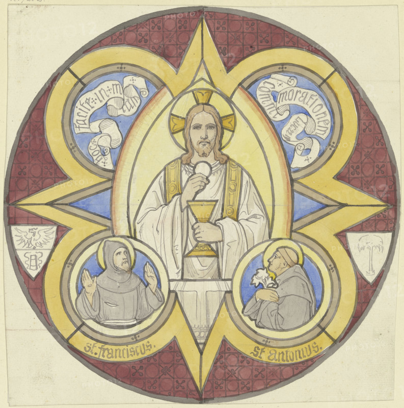 Christ with stole, chalice and host, beside him Saints Francis and Anthony, 1855. Creator: Eduard von Steinle.