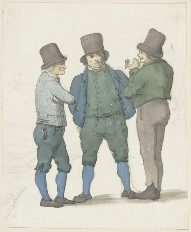 A boatman in profile with two other boatmen, c1840s. Creator: Jakob Dielmann.