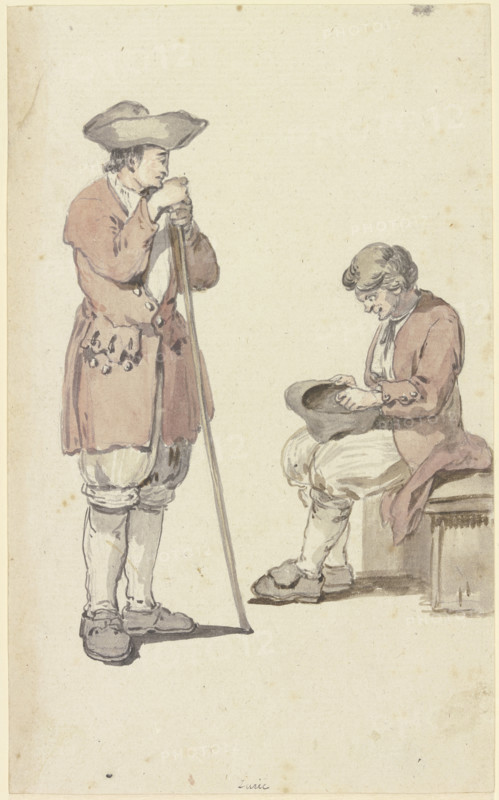 A young and an old Swiss farmer, the young one standing with a staff, the old one sitting, c1771-72. Creator: Georg Melchior Kraus.
