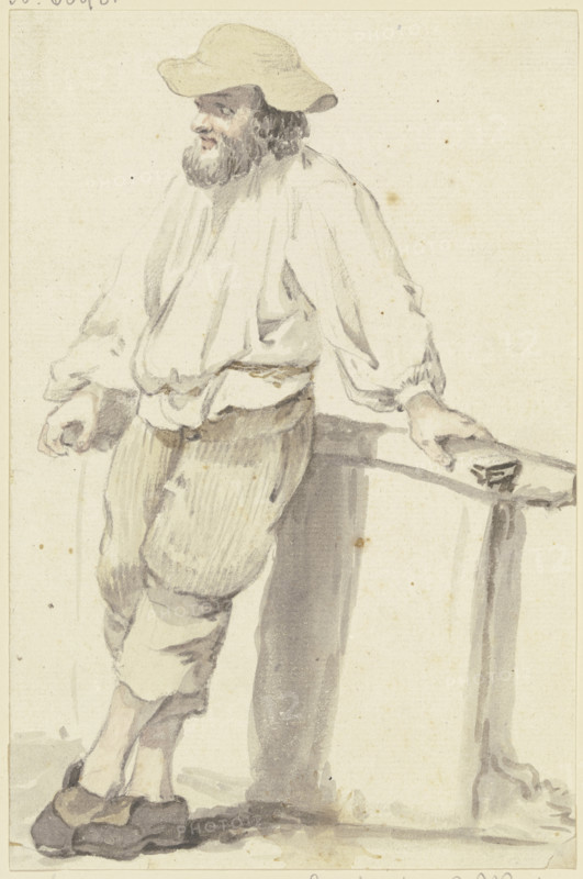 Bearded man with a flat hat, at a railing leaning, c1765-1769. Creator: Georg Melchior Kraus.