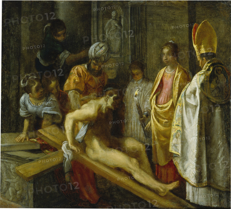 The Frankfurt Altarpiece of the Exaltation of the True Cross: The Testing..., 1603-1605. Creator: Adam Elsheimer.