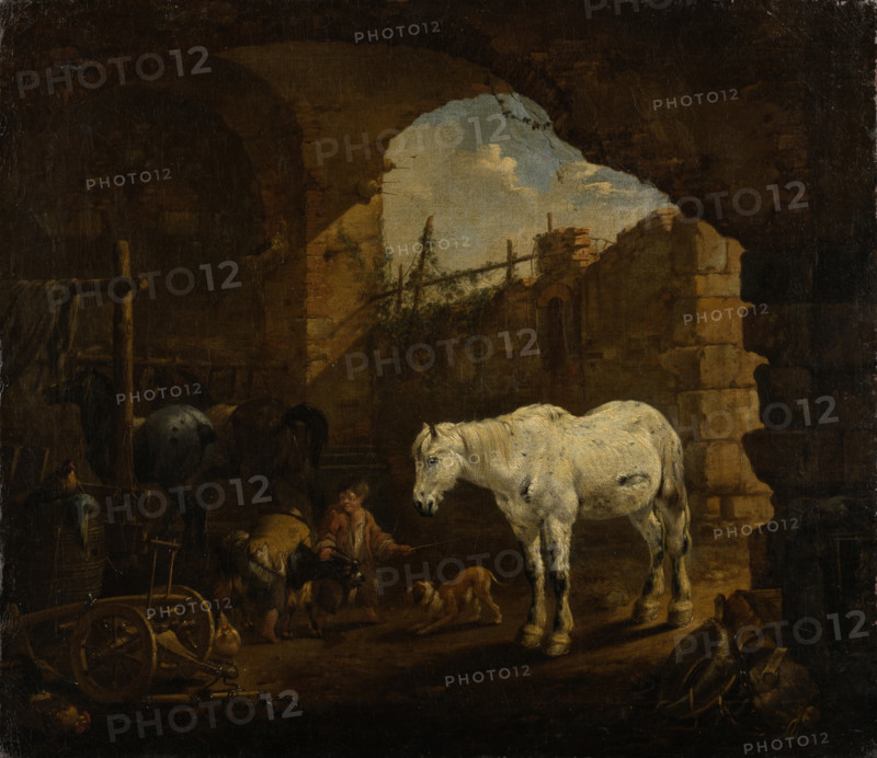 Children playing in a Stable, 1675. Creator: Johann Heinrich Roos.