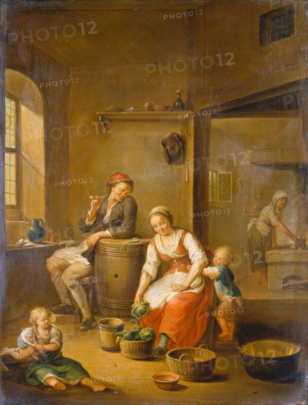 A Peasant Family at Home, 18th century. Creator: Johann Andreas Herrlein.