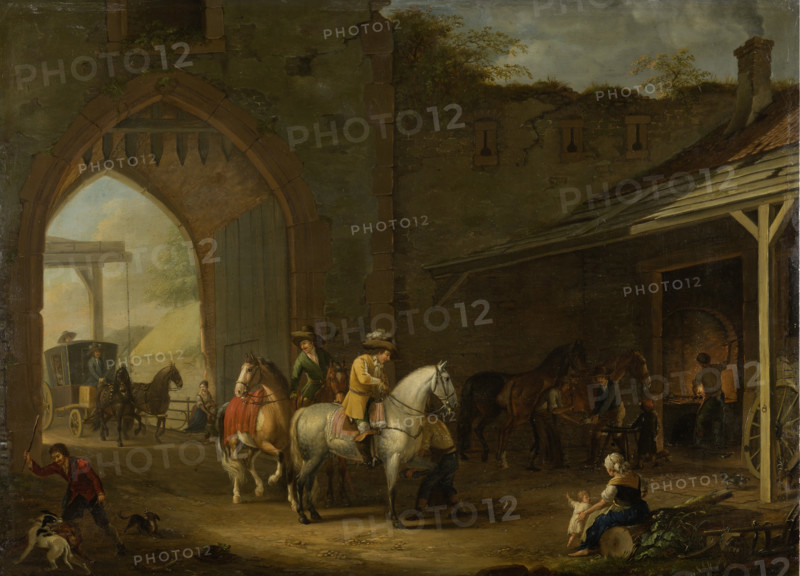 Horsemen at the Blacksmith's, 1787. Creator: Johann Georg Pforr.