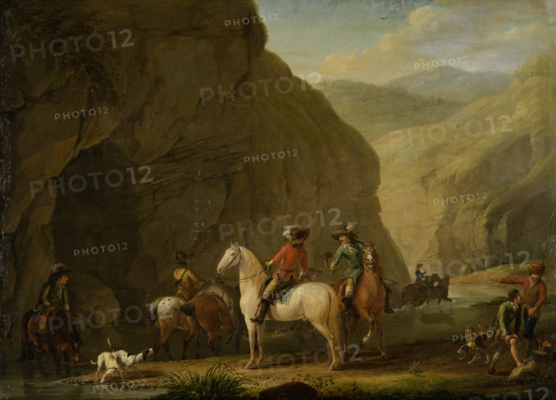 Mountain Landscape with a Hunting Party, 1787. Creator: Johann Georg Pforr.