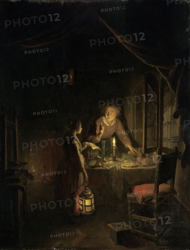 Woman Tidying the Supper Table, c1655-1660. Creator: Gerrit Dou.