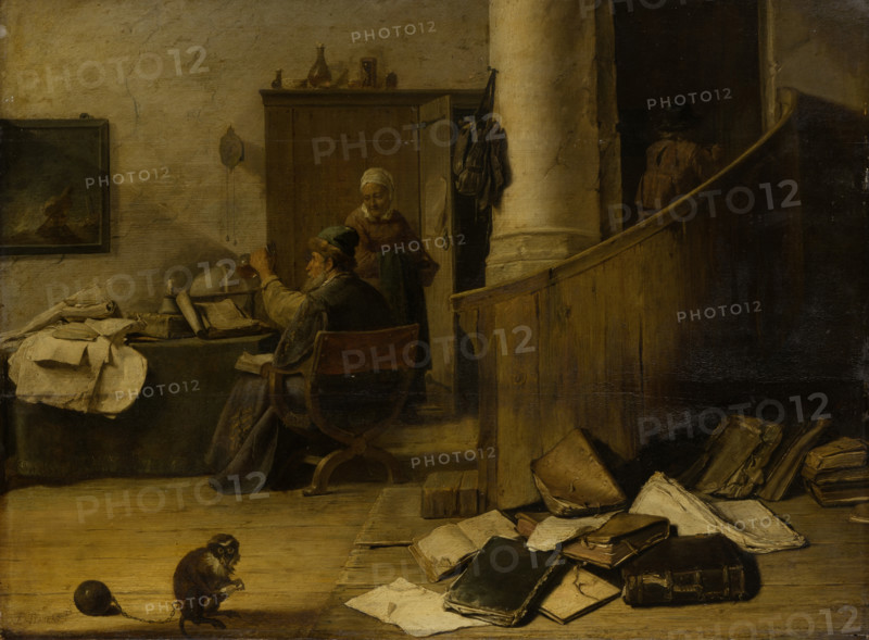 A Doctor Examining a Urine Specimen in his Study, c1640-1650. Creator: Unknown.