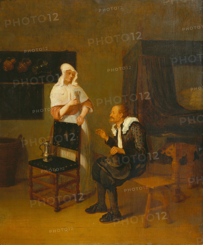 Scene at an Inn with elderly Guest and servant Maid, 1661. Creator: Gerritsz Quiringh van Brekelenkam.