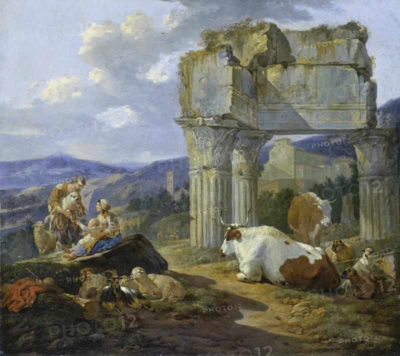 Shepherd's Family at the Ruins of the Temple of Vespasian, 1674. Creator: Johann Heinrich Roos.
