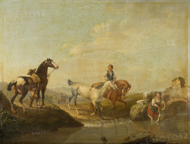 A Groom Leading two Horses to the Water, 1780-1789. Creator: Johann Georg Pforr.