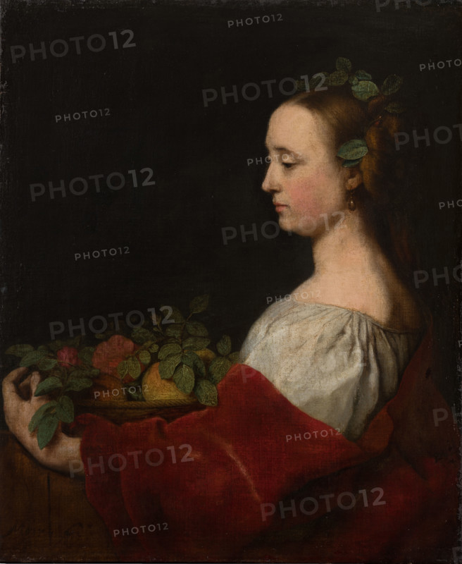 Woman Holding a Basket of Fruit, 1663-1670. Creator: Johann Ulrich Mayr.