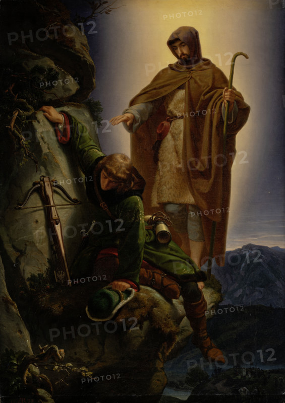 A Guardian Angel Rescuing Emperor Maximilian from the Martinswand, 1839. Creator: Alfred Rethel.