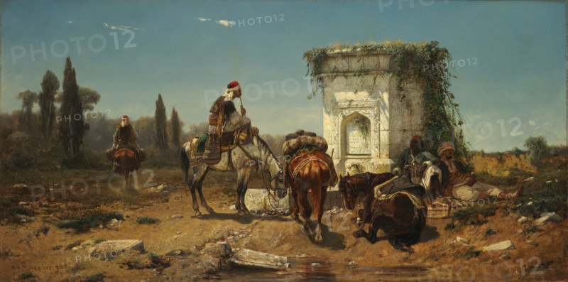 Arabs Resting by a Marble Fountain, 1856. Creator: Christian Adolf Schreyer.