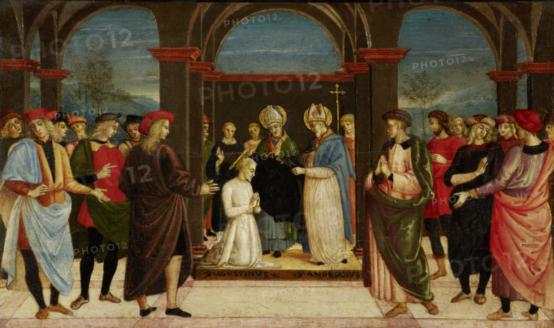 Saint Ambrose vesting Saint Augustine, c1510. Creator: Umbrian Master.