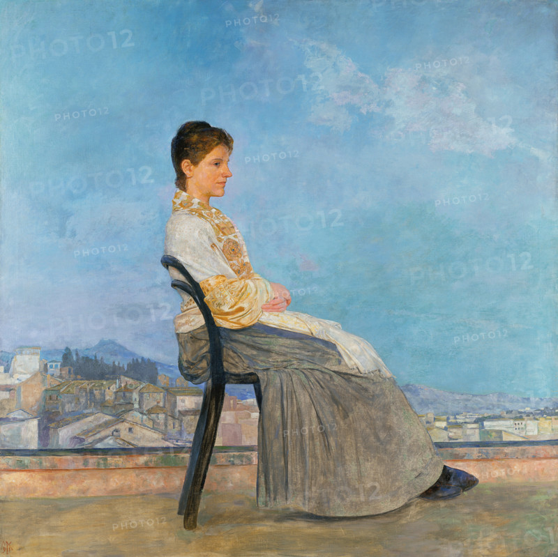 Portrait of a Roman Woman on a Flat Roof in Rome, 1891. Creator: Max Klinger.