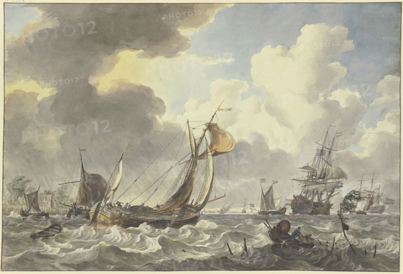 An Antwerp Pleit and Other Ships between Noord-Beveland and Wolphardsdijk, 1775. Creator: Hendrik Kobell.