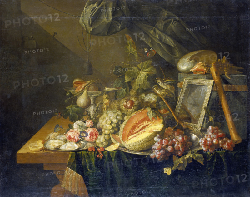 Still life with Copulating Sparrows, 1657. Creator: Cornelis de Heem.