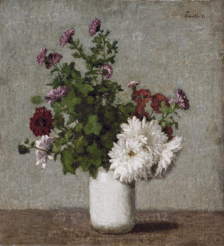 Flower Still Life :Autumn Chrysanthemums in a White Vase, 1889. Creator: Henri Fantin-Latour.