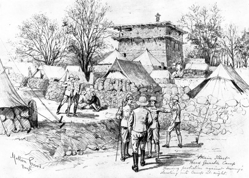 The Indian Frontier Rising: headquarters camp at Bagh, protected against the enemy's fire..., 1898. Creator: Unknown.