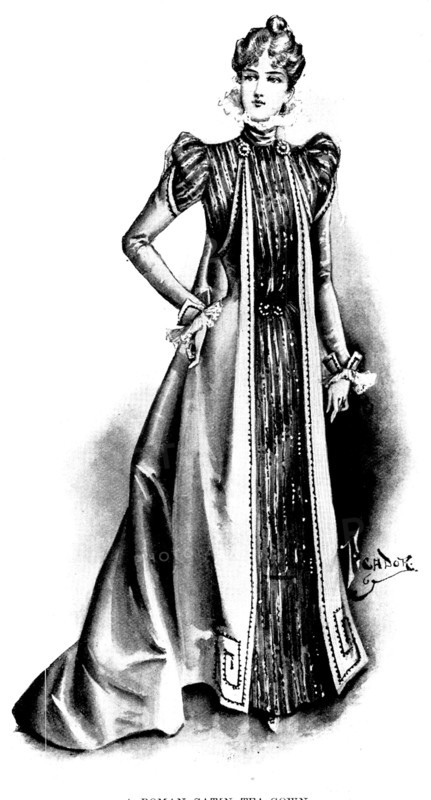 Ladies' Page: a  roman satin tea-gown, 1898. Creator: Picador.
