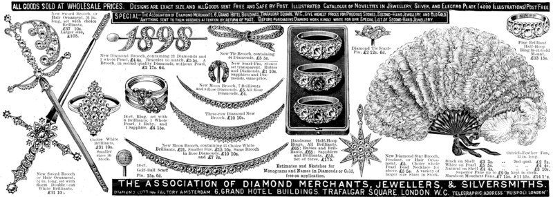 Advertisement for the Association of Diamond Merchants, Jewellers, & Silversmiths, 1898. Creator: Unknown.