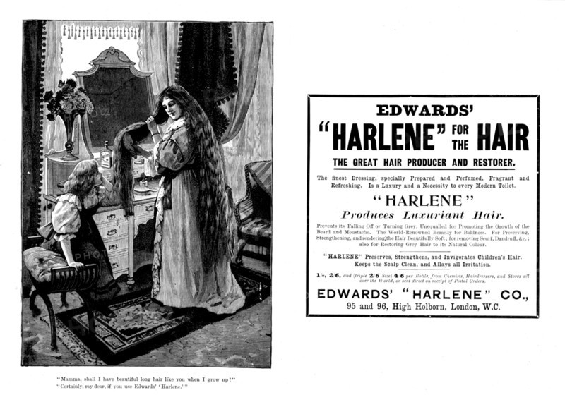 Advertisement for Edwards' "Harlene" for the hair, 1898. Creator: Unknown.