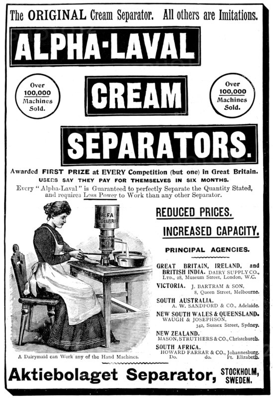 Advertisement for Alpha-Laval Cream Separators, 1898. Creator: Unknown.