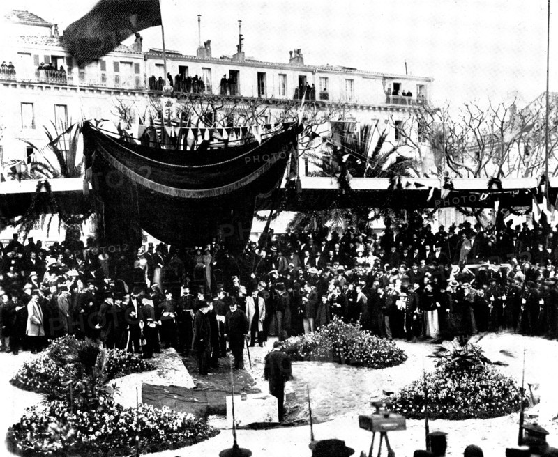 Arrival of the Prince of Wales to lay the foundation-stone of a new pier at Cannes, 1898. Creator: Numa Blanc.