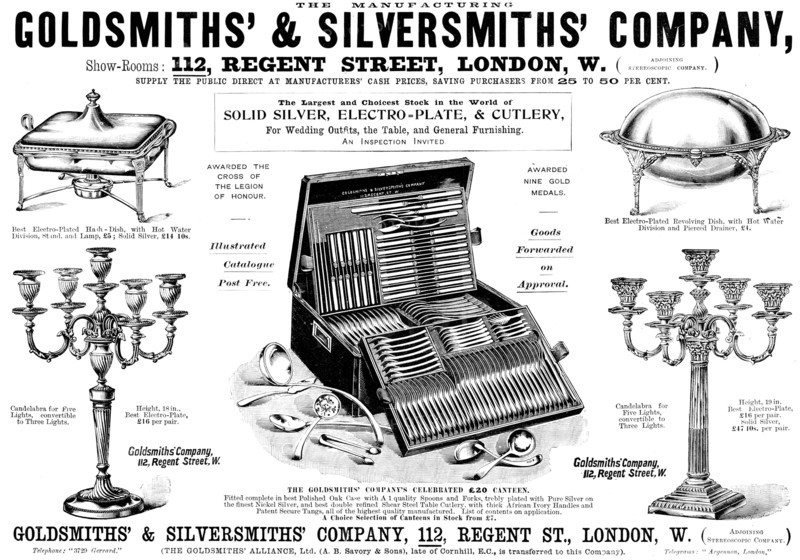 Advertisement for the Goldsmiths' & Silversmiths' Company, 1898. Creator: Unknown.