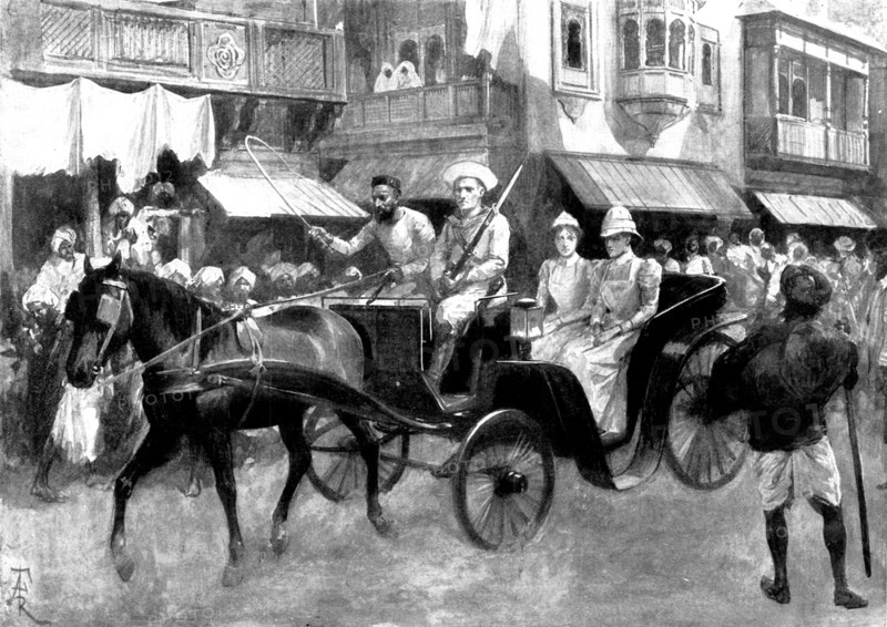 The Indian Frontier Rising: the Bombay Riots: removing nurses...to a place of safety, 1898. Creator: Unknown.