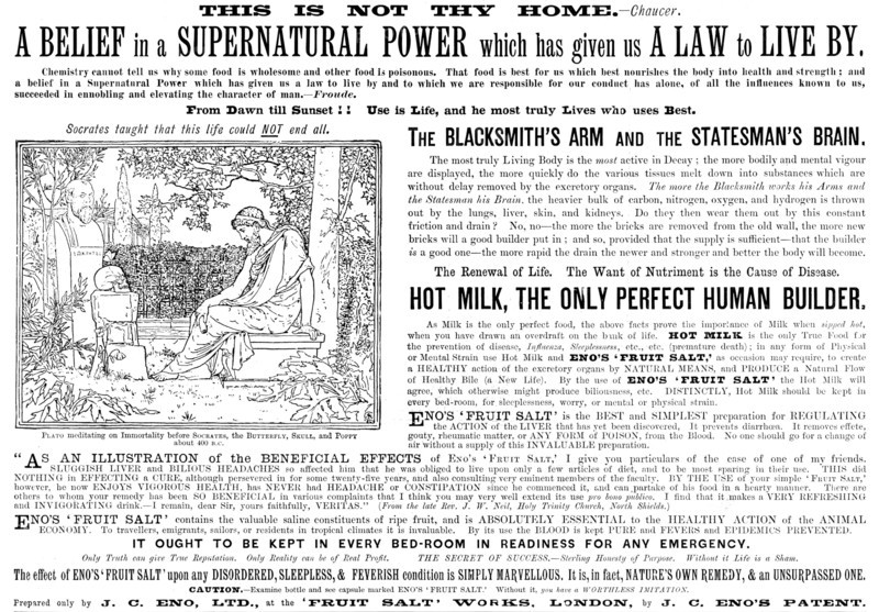 Advertisement for Eno's 'Fruit Salt', 1898. Creator: Unknown.